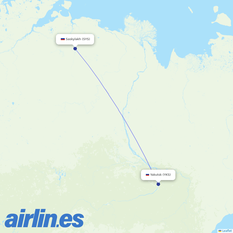 Polar Airlines from Saskylakh Airport destination map