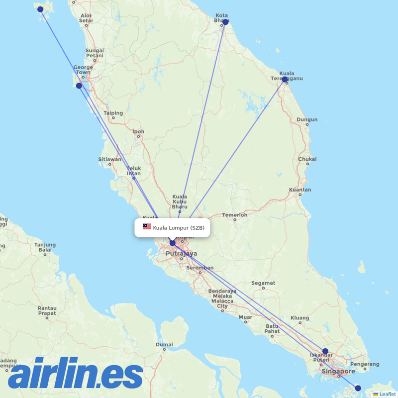 Batik Air Malaysia from Sultan Abdul Aziz Shah Intl destination map