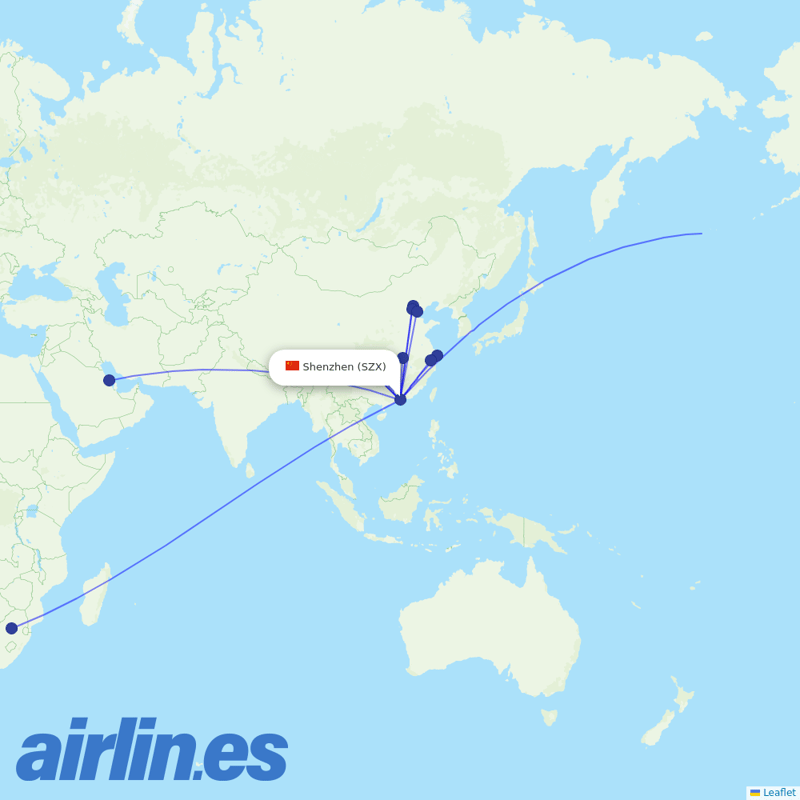 Air China from Shenzhen Bao'an International Airport destination map