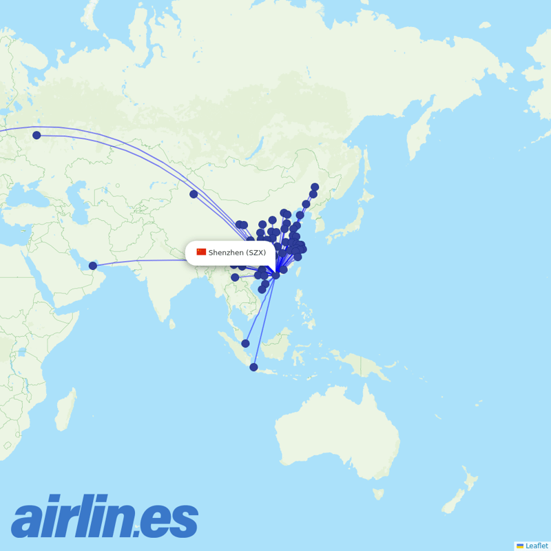 China Southern Airlines from Shenzhen Bao'an International Airport destination map