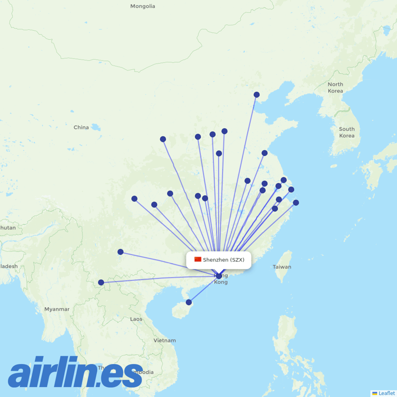 Donghai Airlines from Shenzhen Bao'an International Airport destination map