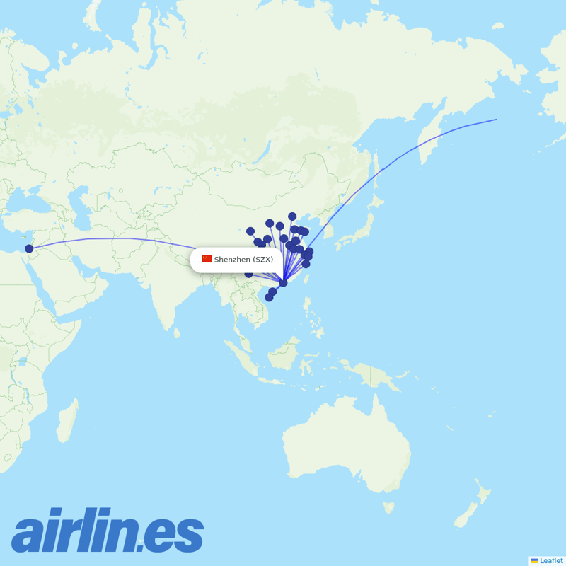 Hainan Airlines from Shenzhen Bao'an International Airport destination map