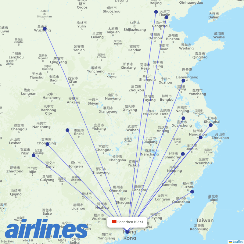 Xiamen Airlines from Shenzhen Bao'an International Airport destination map