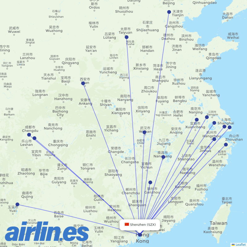 China Eastern Airlines from Shenzhen Bao'an International Airport destination map