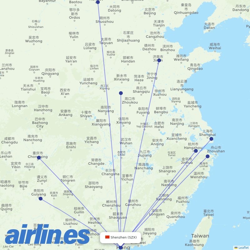 Suparna Airlines from Shenzhen Bao'an International Airport destination map