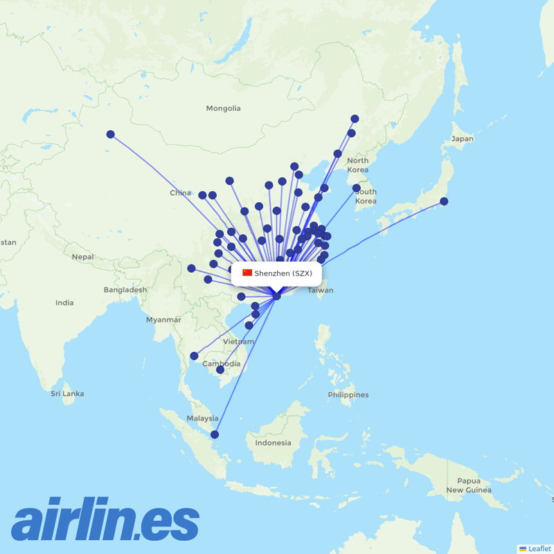 Shenzhen Airlines from Shenzhen Bao'an International Airport destination map