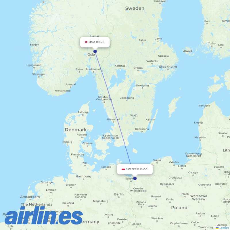 Norwegian Air from Goleniow destination map