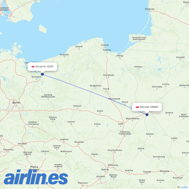 LOT - Polish Airlines from Goleniow destination map
