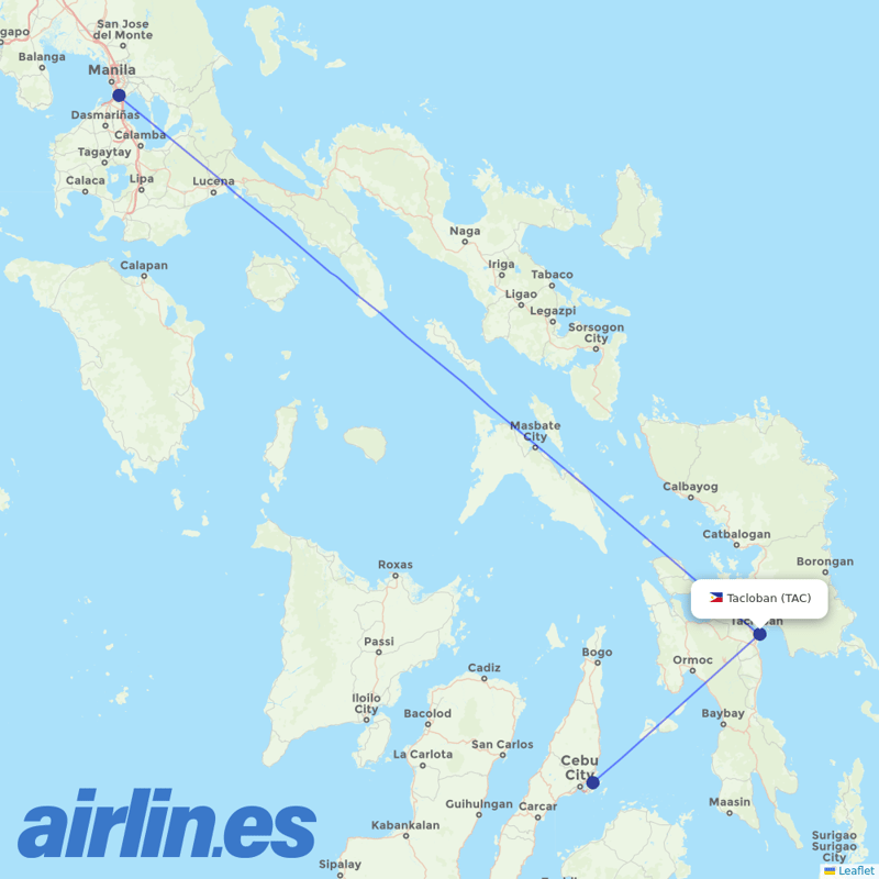 Philippine Airlines from Daniel Z Romualdez destination map