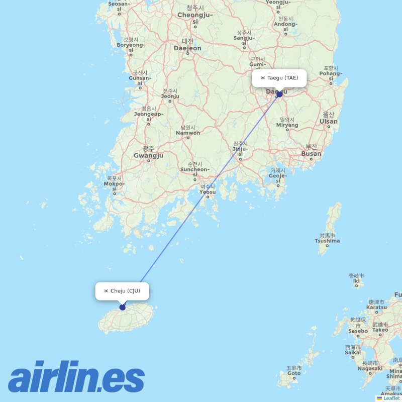 Asiana Airlines from Daegu Ab destination map
