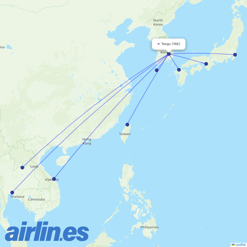 T´Way Air from Daegu Ab destination map
