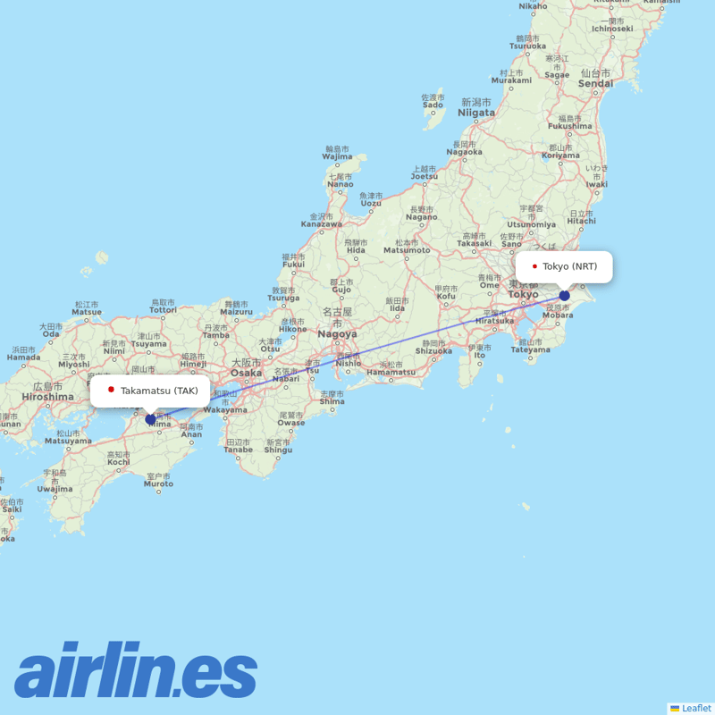 Jetstar Japan from Takamatsu Airport destination map