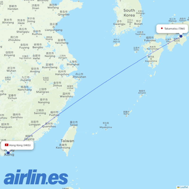 HK Express from Takamatsu Airport destination map