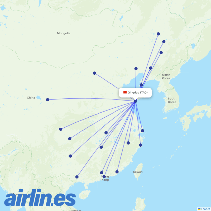China Southern Airlines from Qingdao Jiaodong International Airport destination map