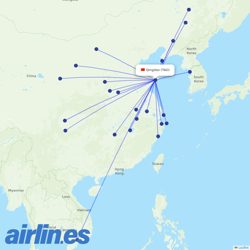 Qingdao Airlines from Qingdao Jiaodong International Airport destination map