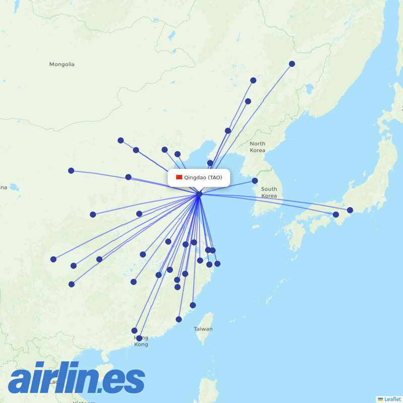 Shandong Airlines from Qingdao Jiaodong International Airport destination map