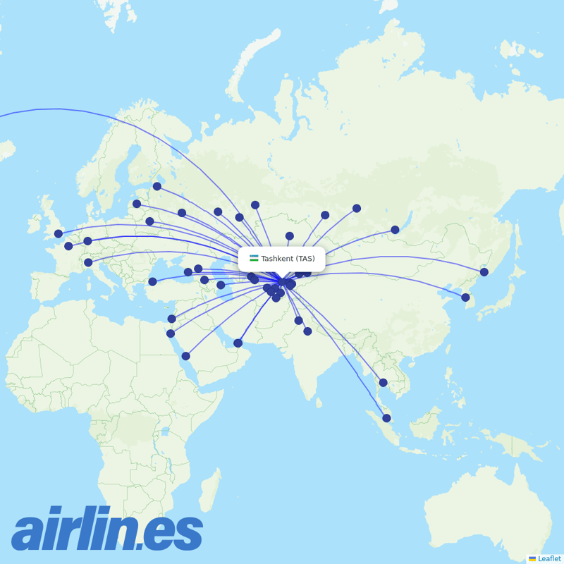 Uzbekistan Airways from Islam Karimov Tashkent International Airport destination map
