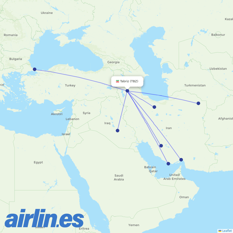 Iran Airtour from Tabriz International destination map