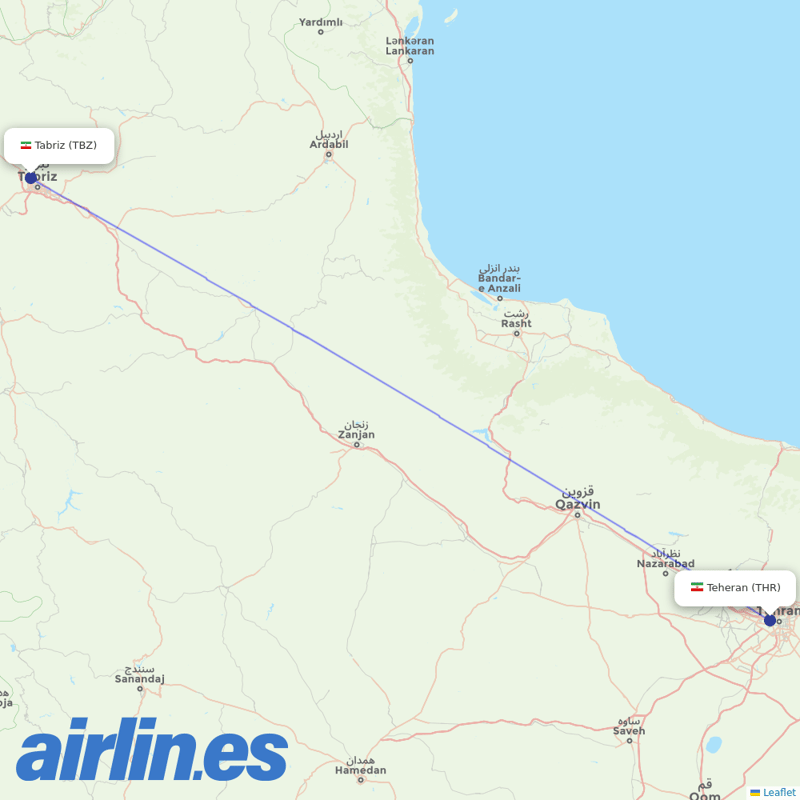 Iran Air from Tabriz International destination map