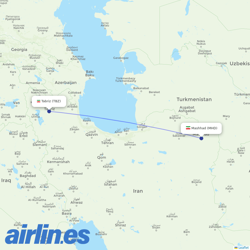 AIS Airlines from Tabriz International destination map