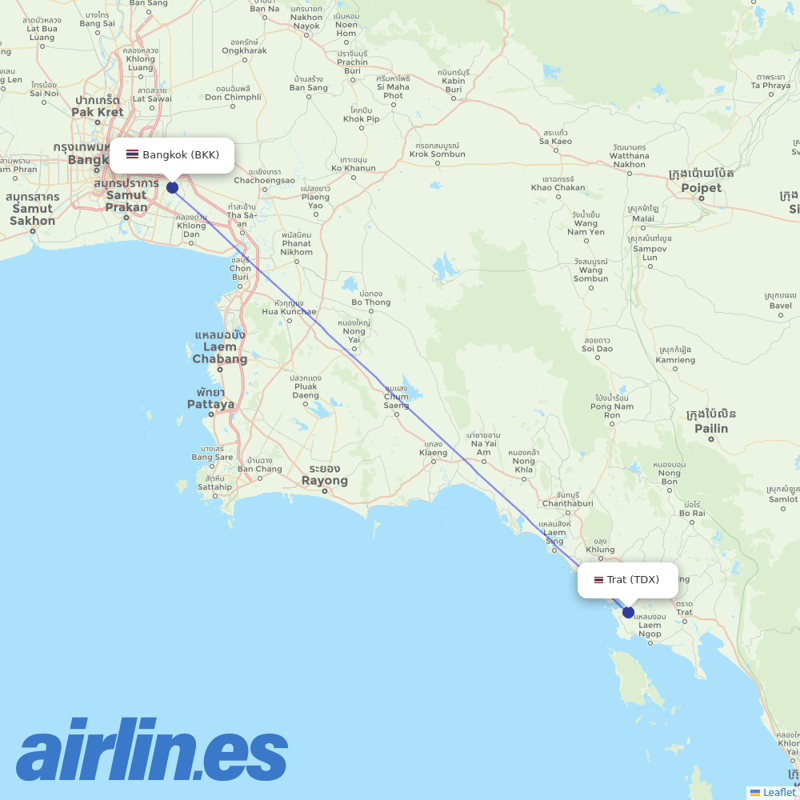 Bangkok Airways from Trat destination map