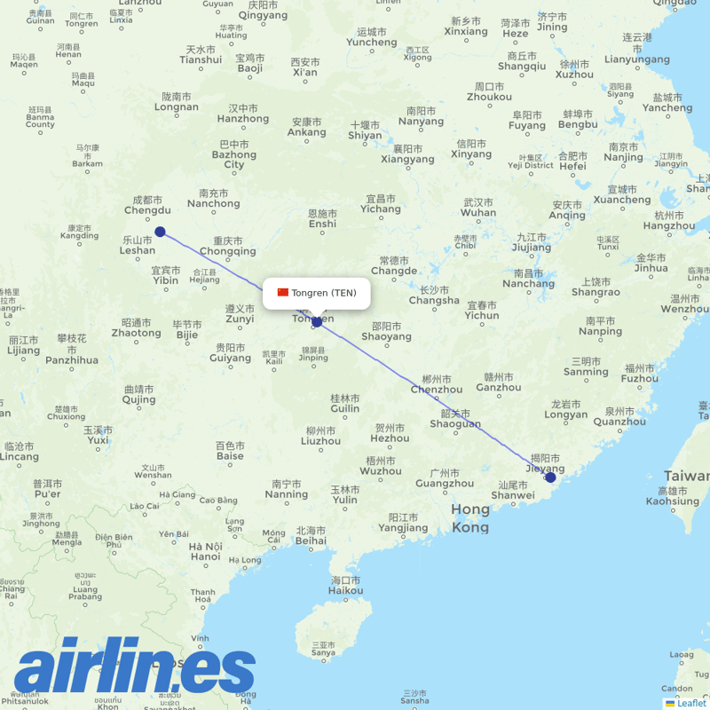 Sichuan Airlines from Tongren destination map