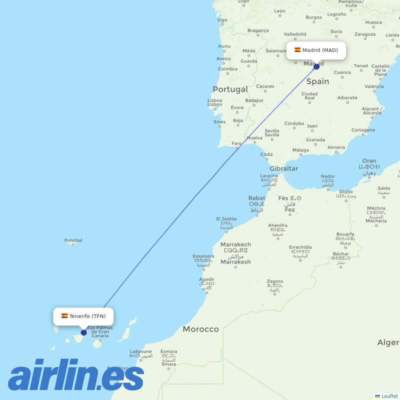 Iberia Express from Tenerife North destination map
