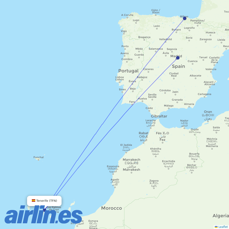 Air Europa from Tenerife North destination map