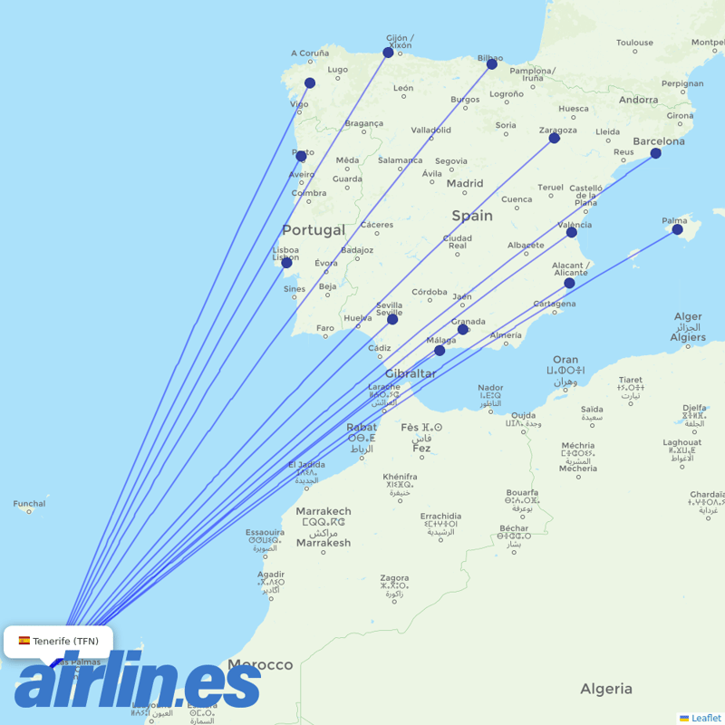Vueling from Tenerife North destination map