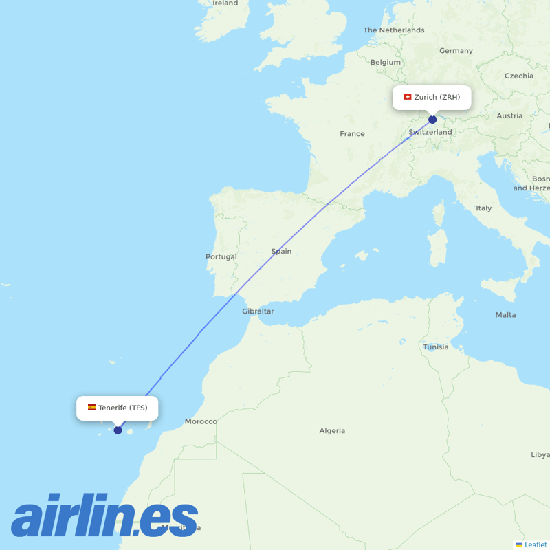Edelweiss Air from Tenerife South Airport destination map