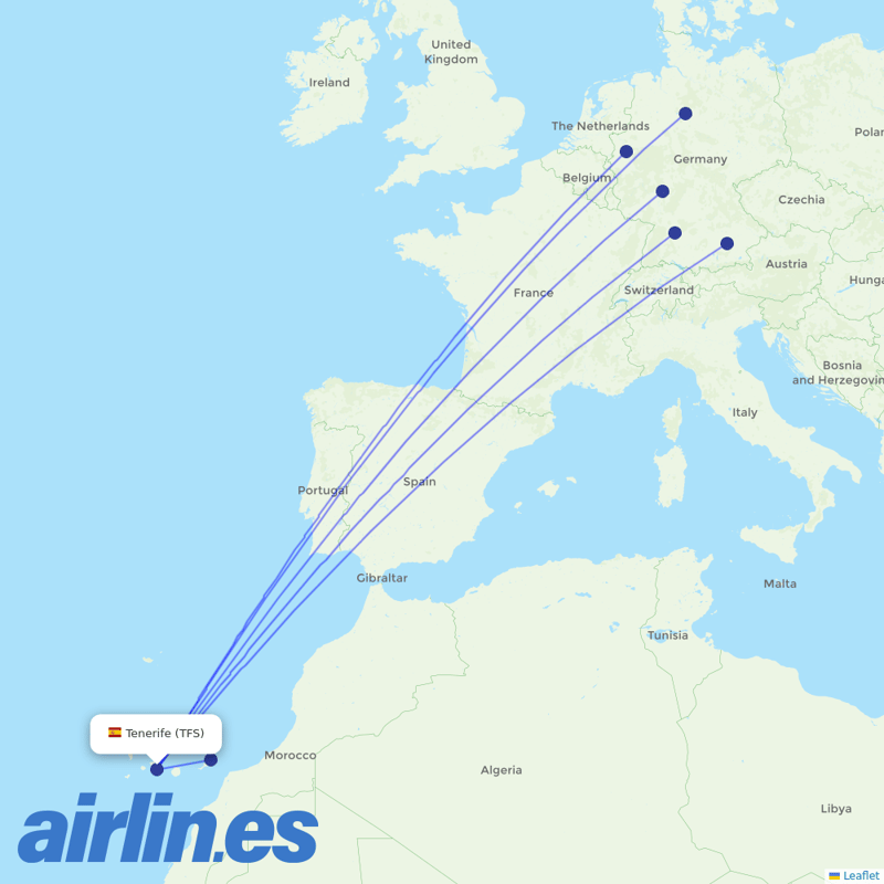 TUIfly from Tenerife South Airport destination map