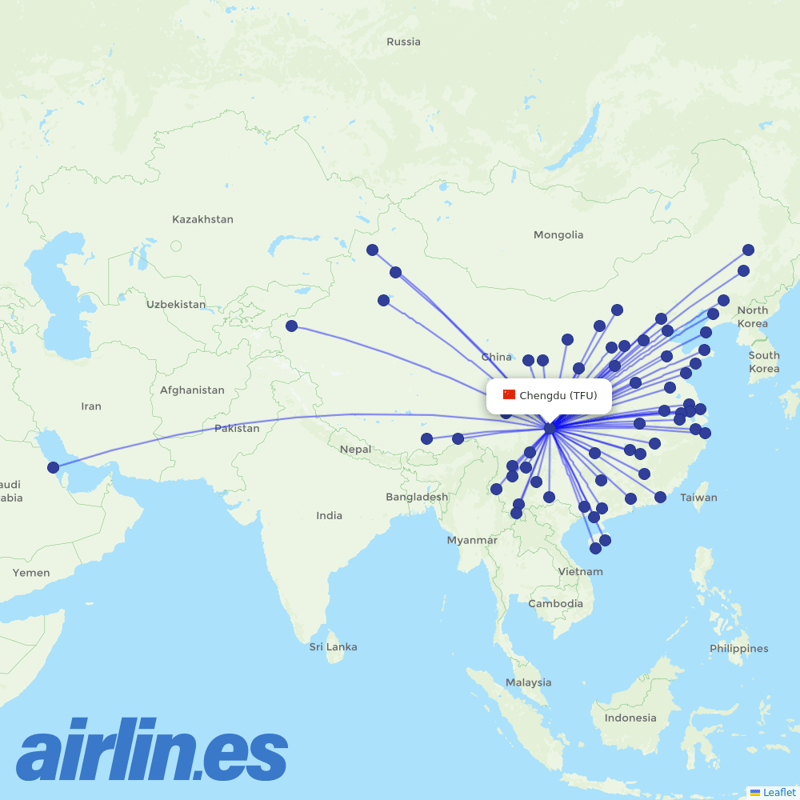 Sichuan Airlines from Tianfu International Airport destination map