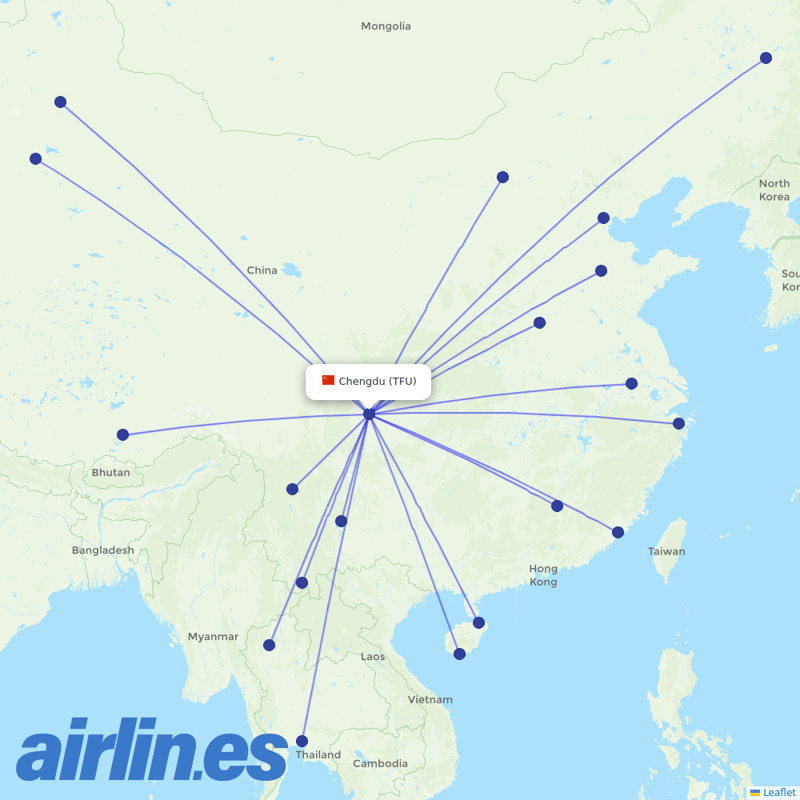 Lucky Air from Tianfu International Airport destination map