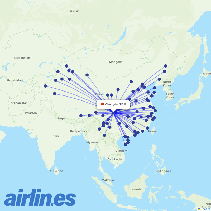 Air China from Tianfu International Airport destination map