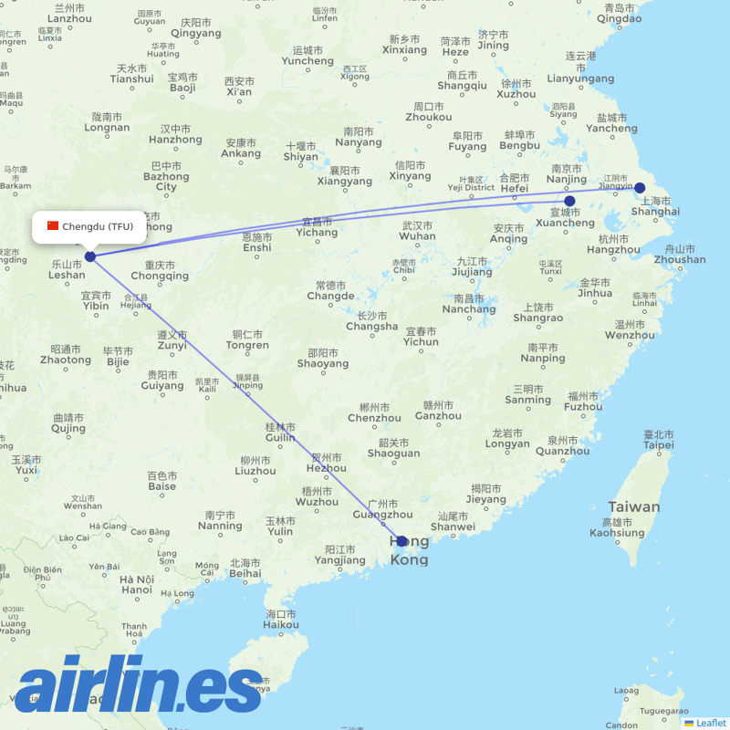 Donghai Airlines from Tianfu International Airport destination map