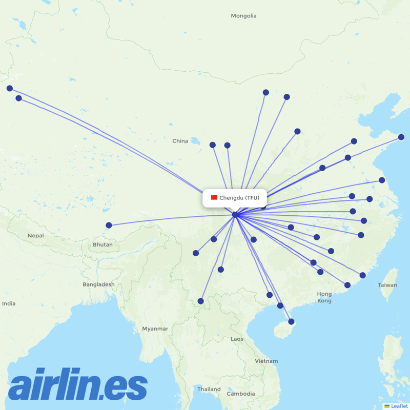 Chengdu Airlines from Tianfu International Airport destination map