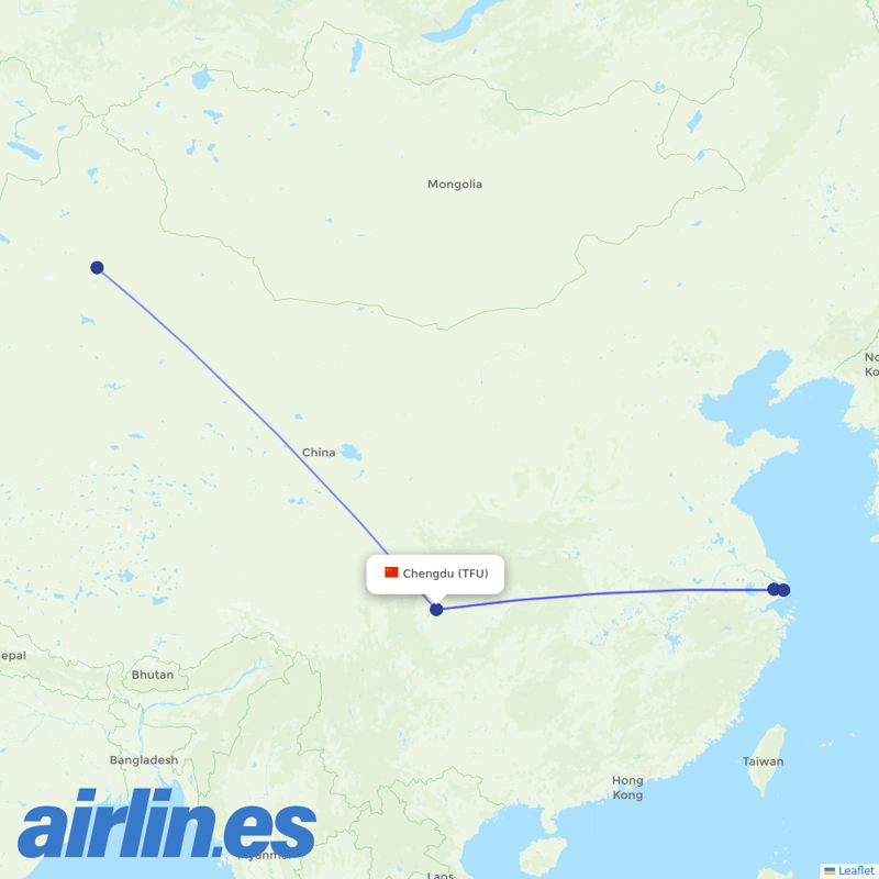 Shanghai Airlines from Tianfu International Airport destination map