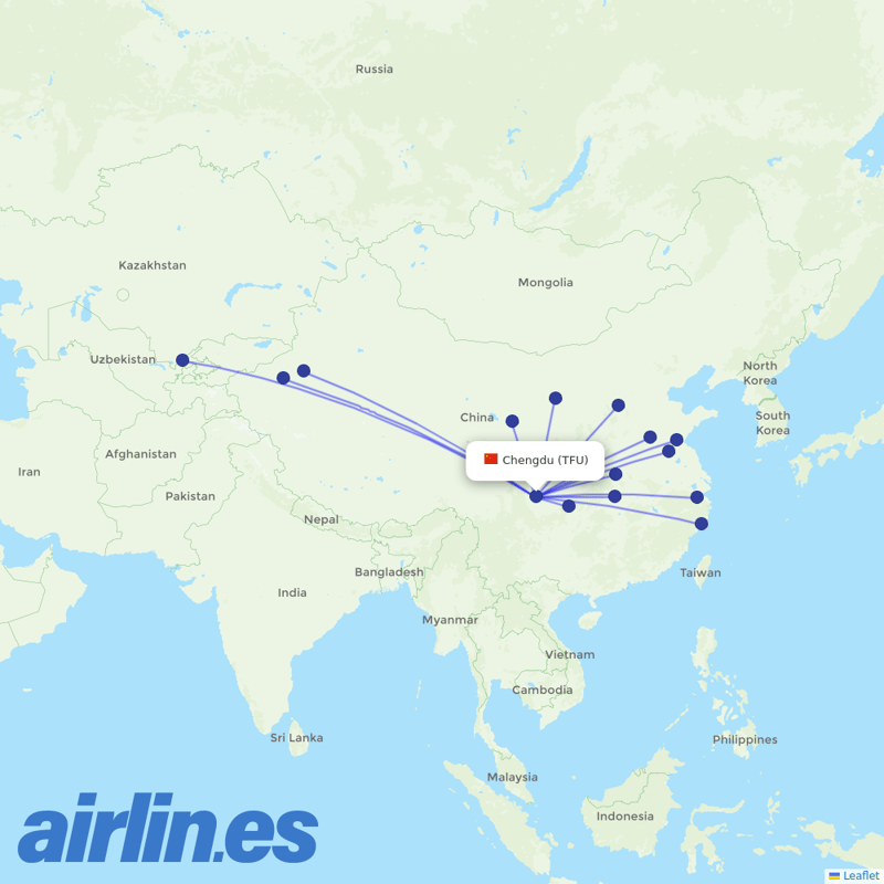 Loong Air from Tianfu International Airport destination map