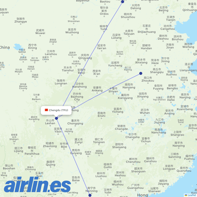Guangxi Beibu Gulf Airlines from Tianfu International Airport destination map