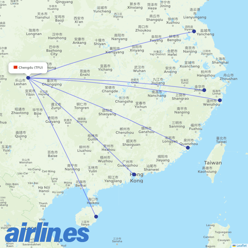 Colorful GuiZhou Airlines from Tianfu International Airport destination map