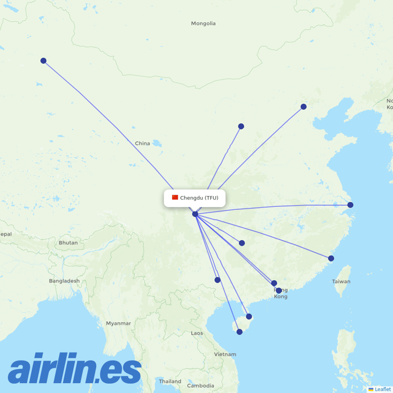 Hainan Airlines from Tianfu International Airport destination map