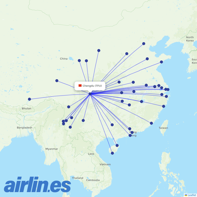 China Eastern Airlines from Tianfu International Airport destination map