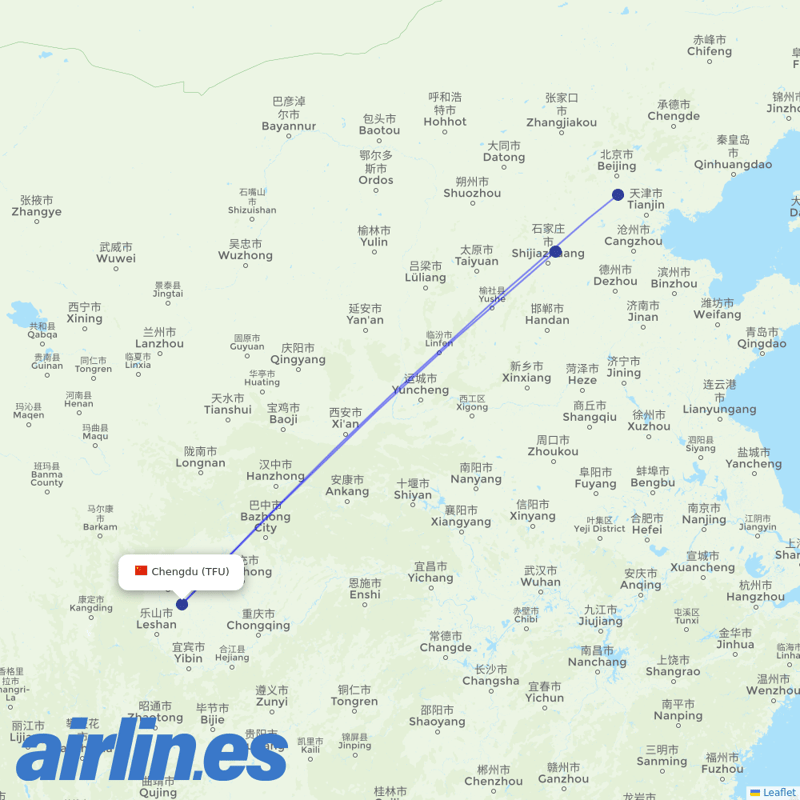 Hebei Airlines from Tianfu International Airport destination map