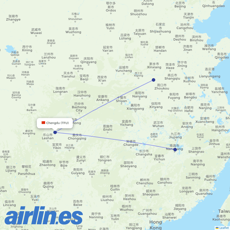 Jiangxi Airlines from Tianfu International Airport destination map
