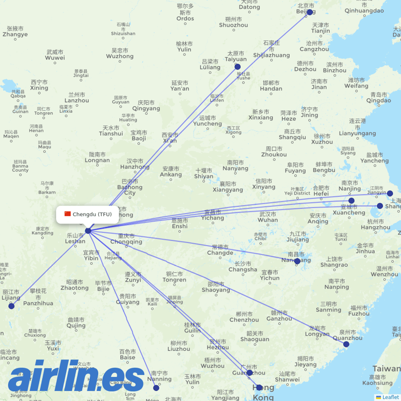 Shenzhen Airlines from Tianfu International Airport destination map