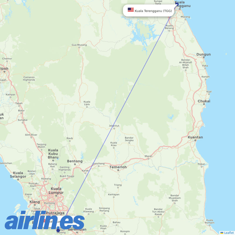 AirAsia from Sultan Mahmud destination map