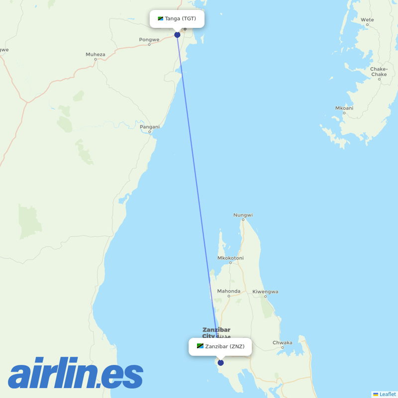 Auric Air from Tanga destination map