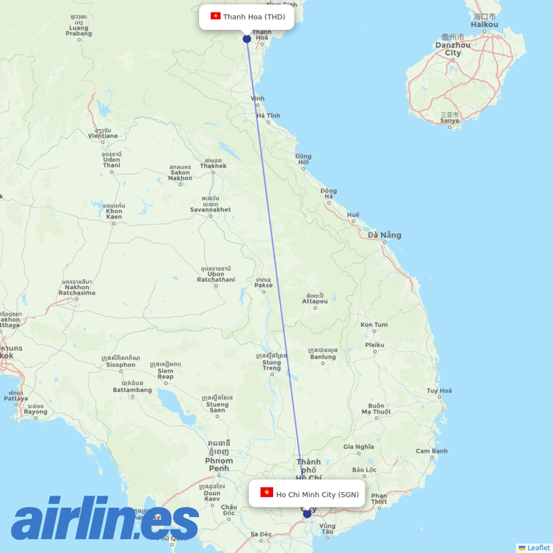 Bamboo Airways from Bai Thuong Airport destination map
