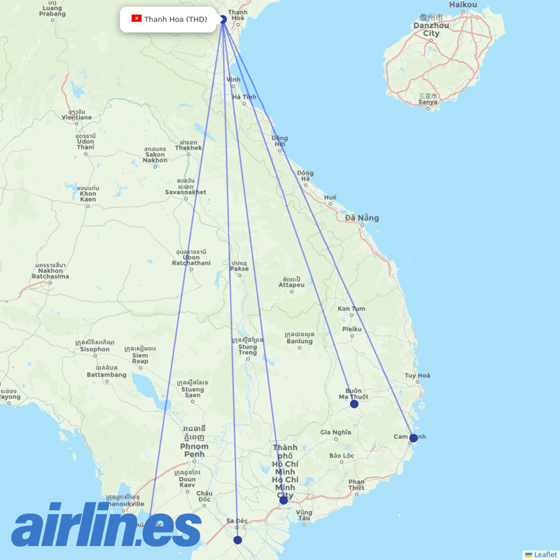 VietJet Air from Bai Thuong Airport destination map