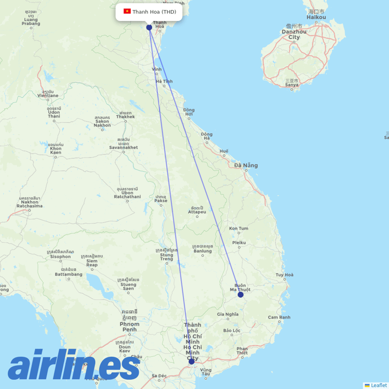Vietnam Airlines from Bai Thuong Airport destination map